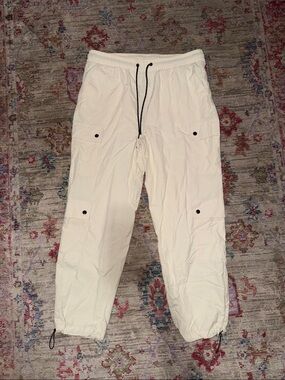 No Boundaries White Cargo Joggers with Black Drawstrings